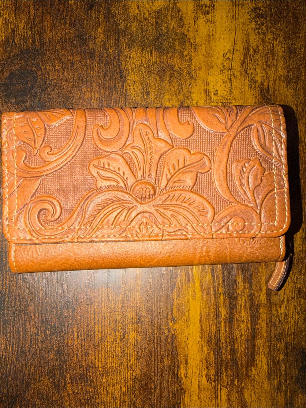 boc Embossed Floral Leather Wallet - Orange